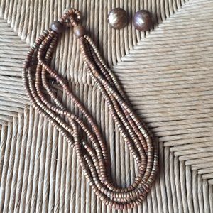 Boho Hippie Wood Bead Choker Necklace & Earrings